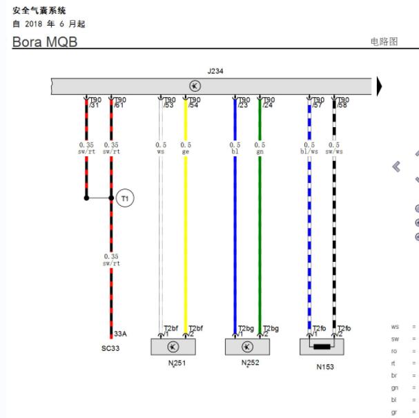 2019年大众宝来气囊电路图