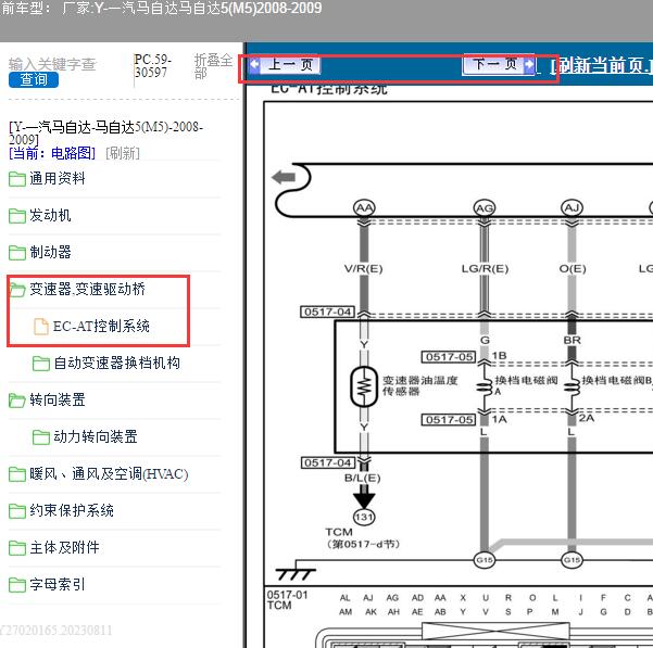 2008-2009年一汽马自达-马自达5(M5) 电磁阀电路图和针脚图