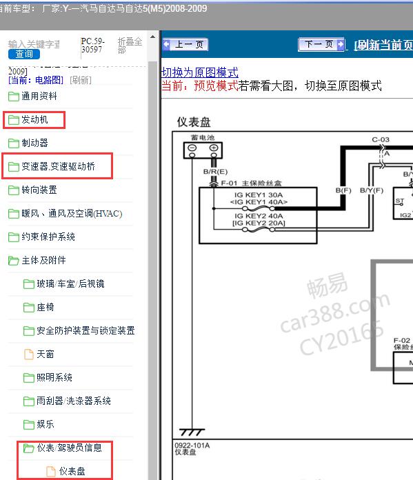 2008-2009年一汽马自达-马自达5(M5) 变速箱、发动机和仪表电路图