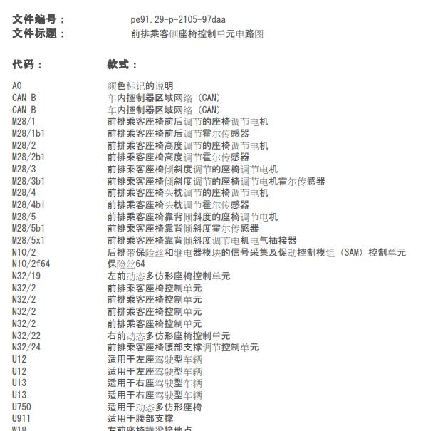 2014年奔驰E260 乘客座椅电路图