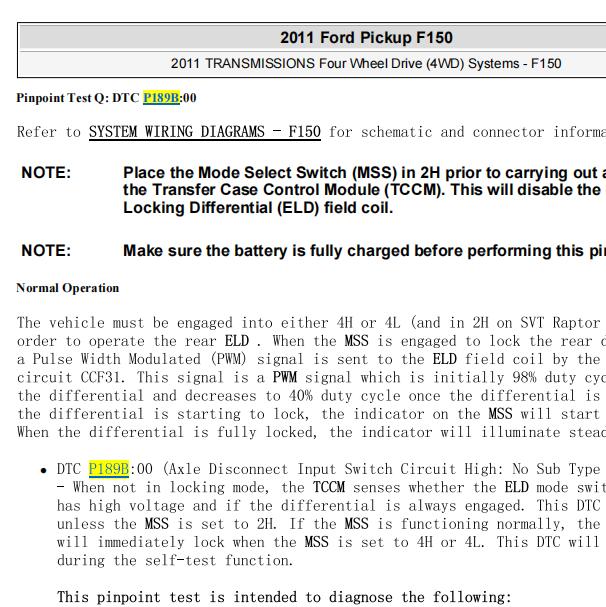 2011年福特F150  P189B和P1867故障码资料