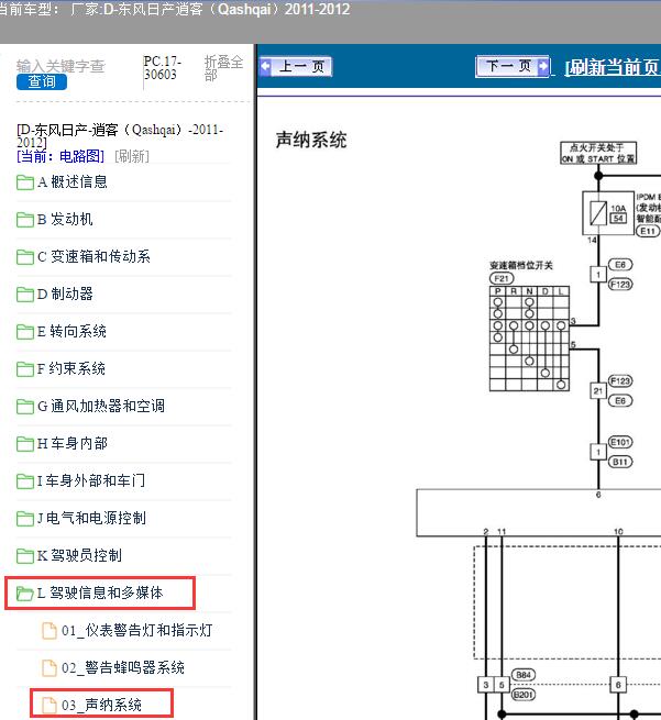 2011-2012年东风日产-逍客（Qashqai）倒车影像电路图