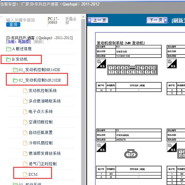 2011-2012年东风日产-逍客（Qashqai）发动机针脚