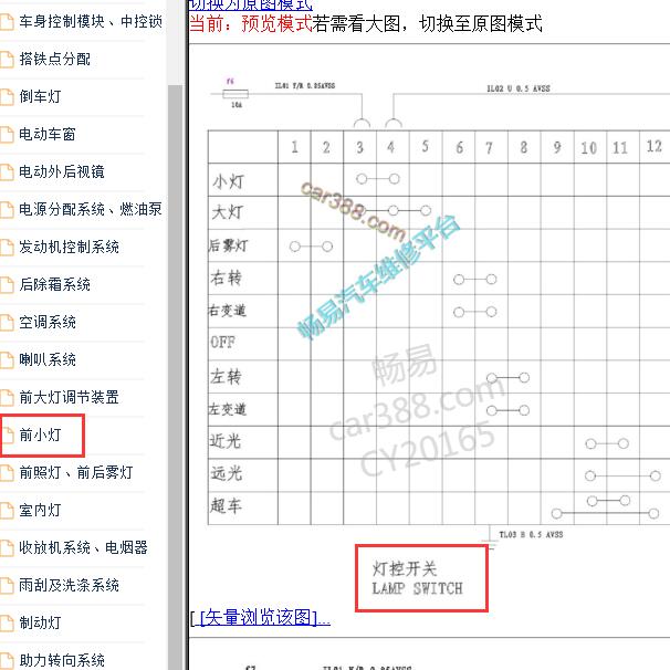 2014年长安奔奔MINI 灯光开关电路图