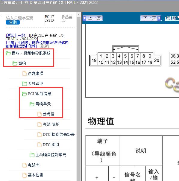 2021-2022年日产奇骏音响针脚定义