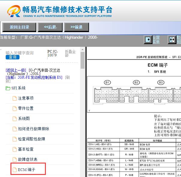 2008年丰田汉兰达发动机电脑针脚资料