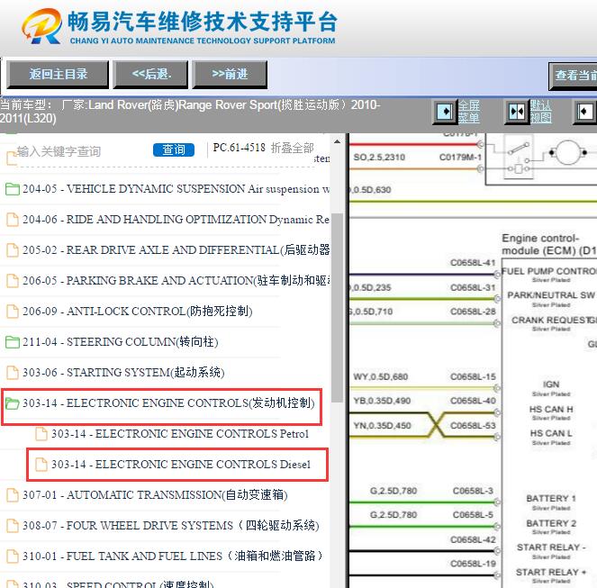 2010-2011年路虎揽胜运动版发动机电路图资料