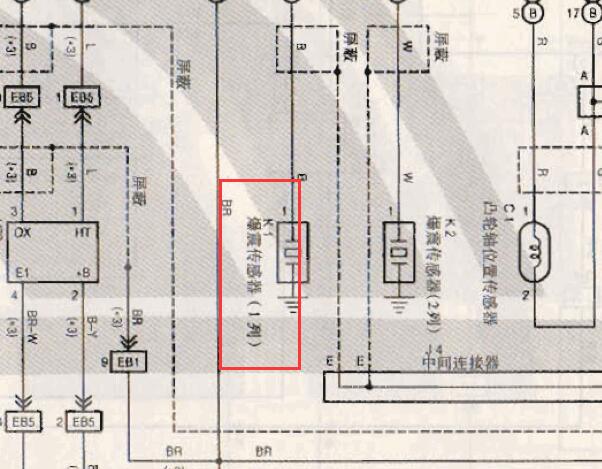 1998年丰田酷路泽发动机爆震传感器电路图和位置