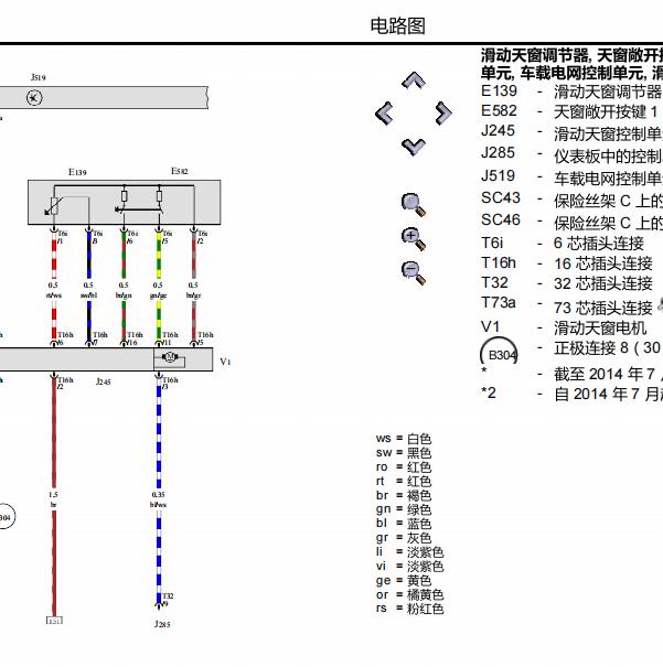2013年大众捷达天窗及灯光电路图