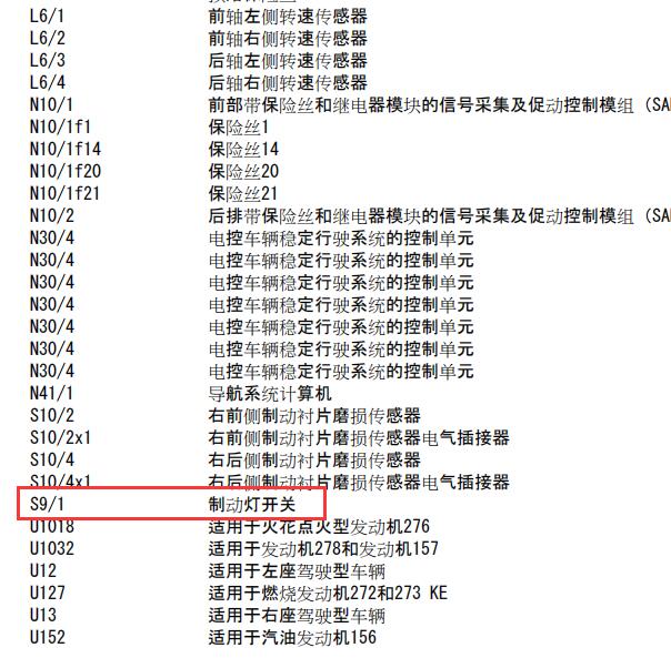 2011年奔驰E200刹车灯开关电路图