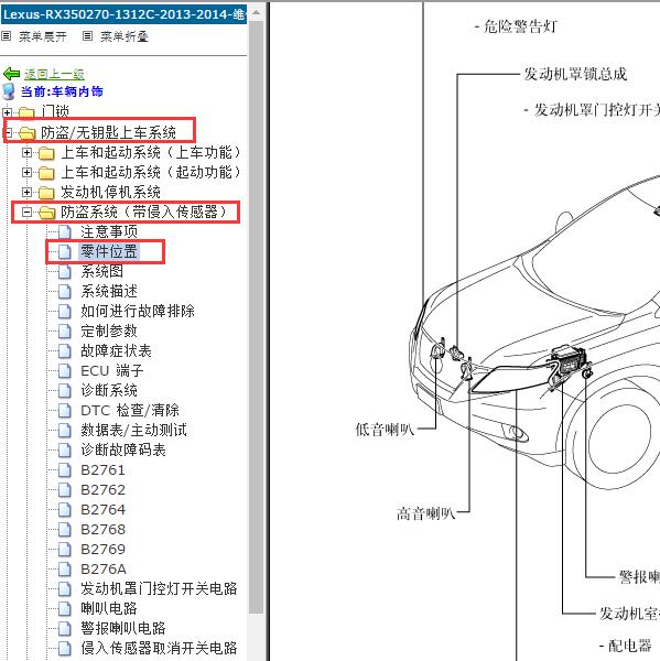 2013-2014年Lexus（凌志-雷克萨斯)-RX270 防盗模块位置