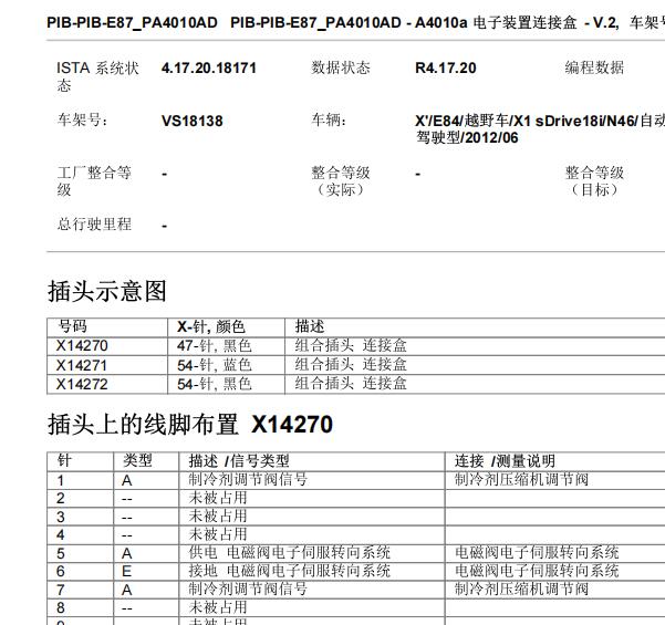 2010年宝马X1 JBE接线盒针脚资料