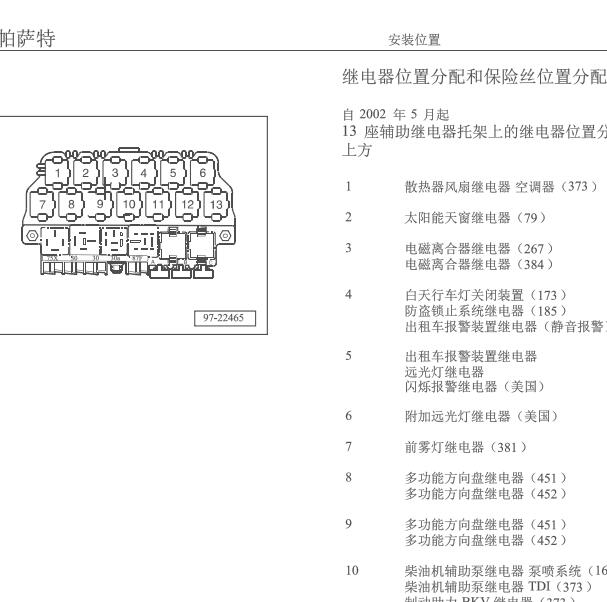 2002年大众帕萨特保险继电器说明