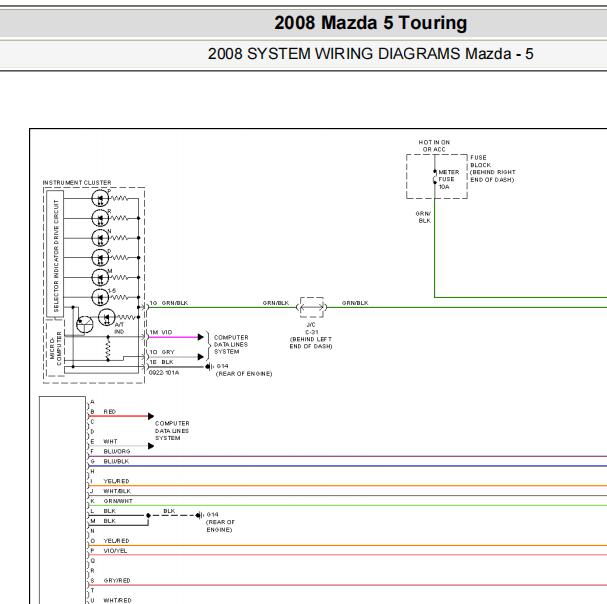 2008年马自达5变速箱电路图
