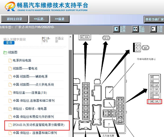 2010年日产NV200节气门继电器保险丝资料