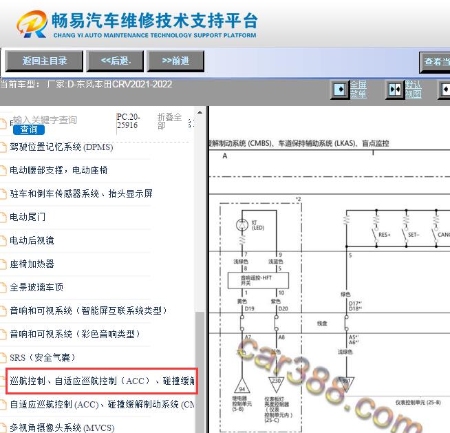 2021-2022年本田CRV多功能按键开关电路图