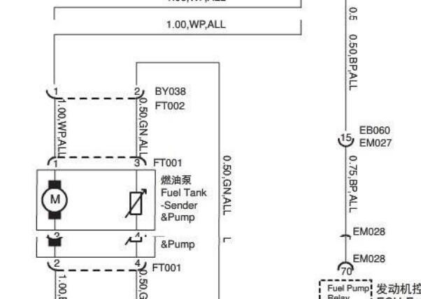 2014年名爵6 油泵线路和油泵继电器保险丝位