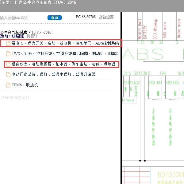 2016年中兴汽车-威虎（TUV） ABS和仪表电路图