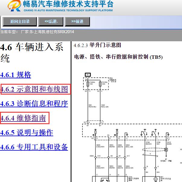 2014年凯迪拉克SRX举升门电路图及维修手册