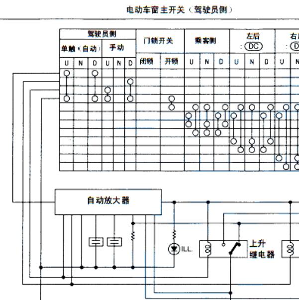 2013年日产D22车窗升降电路图