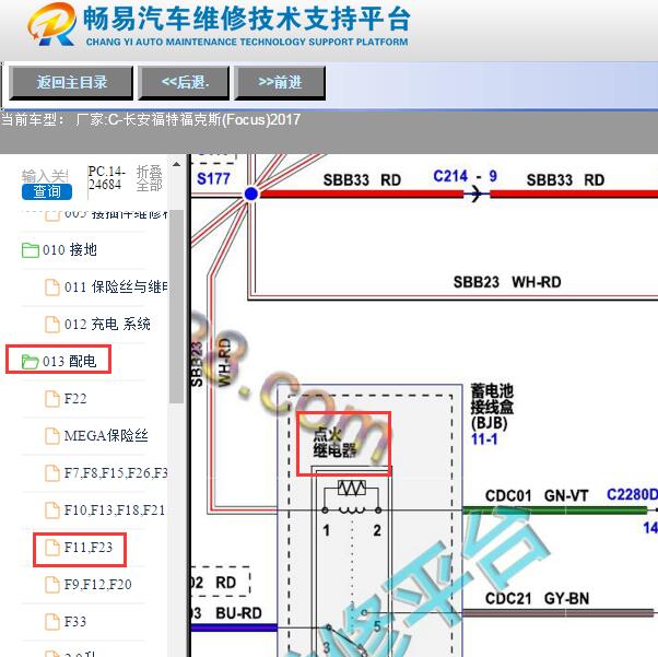 2017年福特福克斯点火继电器电路图