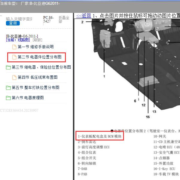 2011年比亚迪G6车身模块位置