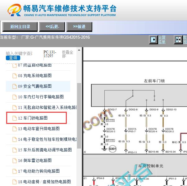 2015-2016年广汽传祺GS4中控门锁电路图