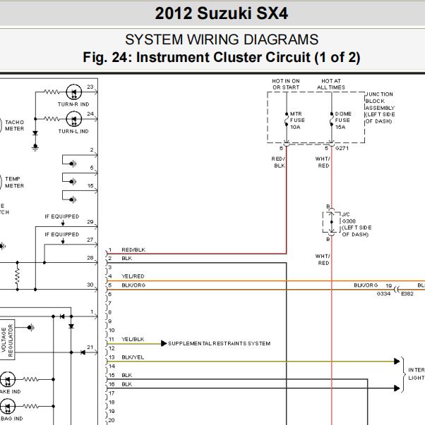 2012年铃木天语SX4仪表电路图