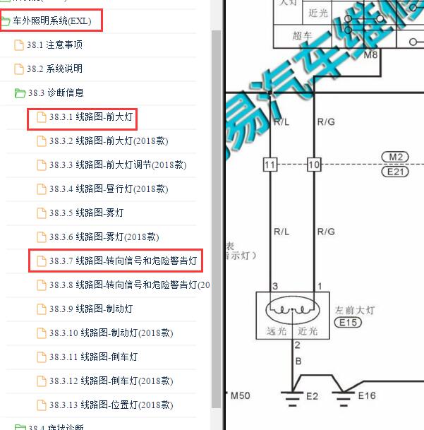 2015-2018年日产锐骐大灯和转向灯电路图