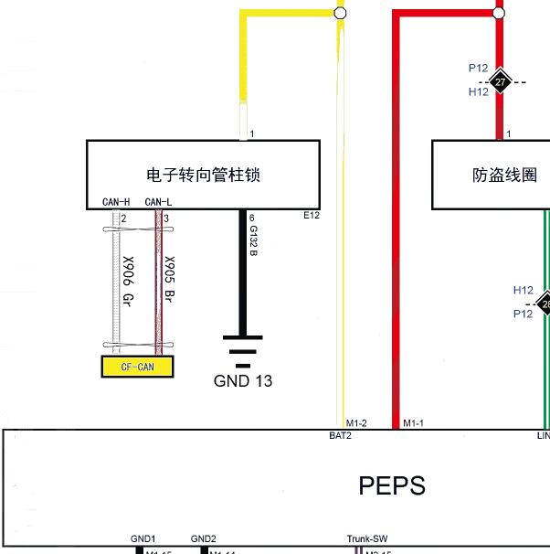 2019年哈弗F7 转向锁锁电路图