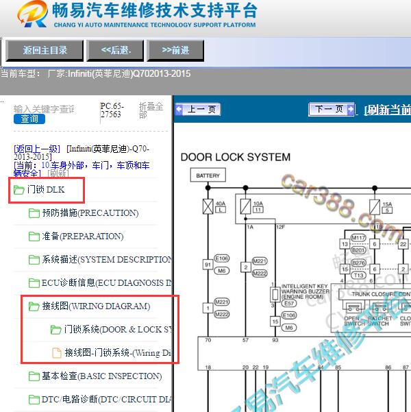 2013-2015年英菲尼迪Q70门锁电路图