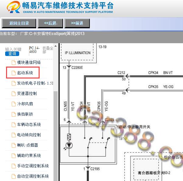 2013年福特翼博一键启动电路图