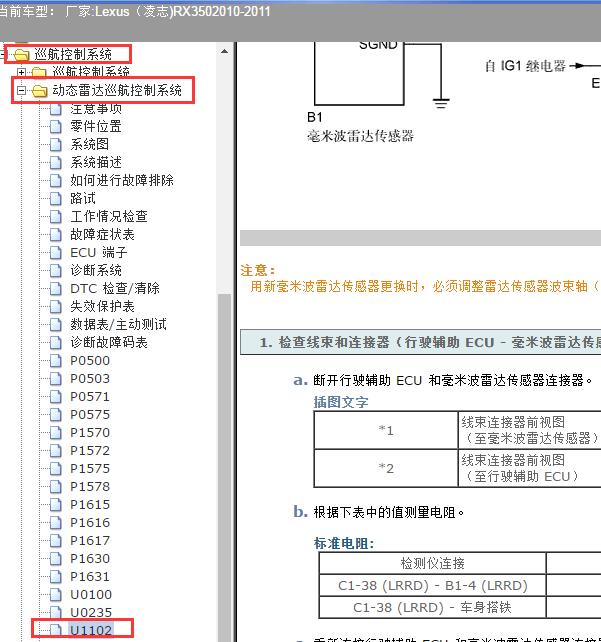 2010-2011年Lexus（凌志-雷克萨斯)-RX350 毫米波雷达资料