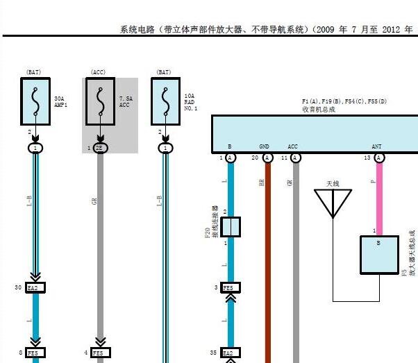 2009年丰田酷路泽音响系统电路图