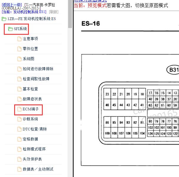 2007-2012年丰田卡罗拉1ZR发动机针脚
