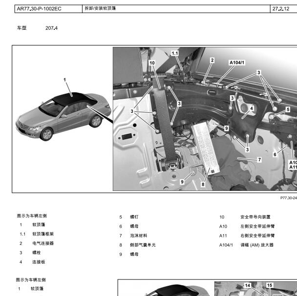 2014年奔驰E260 敞篷维修手册