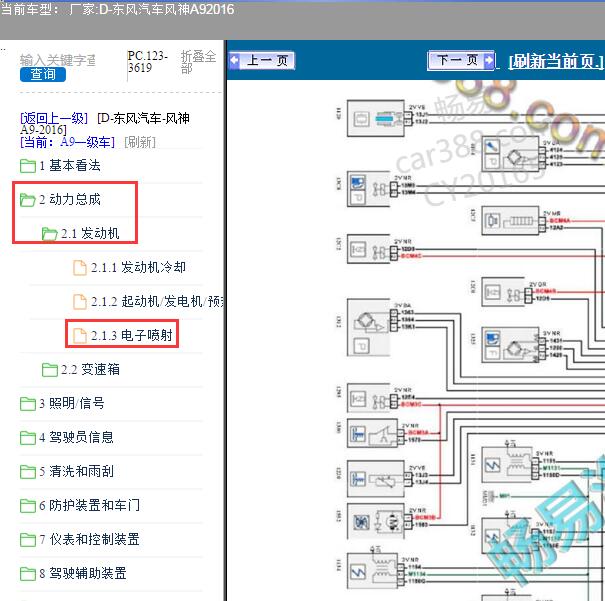 2016年东风汽车风神A9发动机电路图