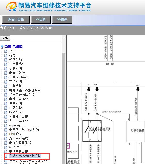 2018年长安CS75发动机和防盗电路图
