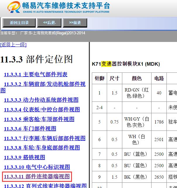 2013-2014年别克君威 变速箱针脚