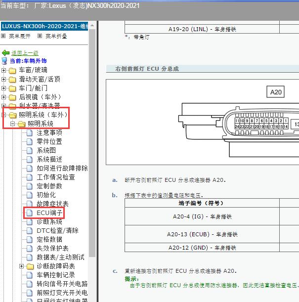 2021年雷克萨斯NX300H大灯端子资料