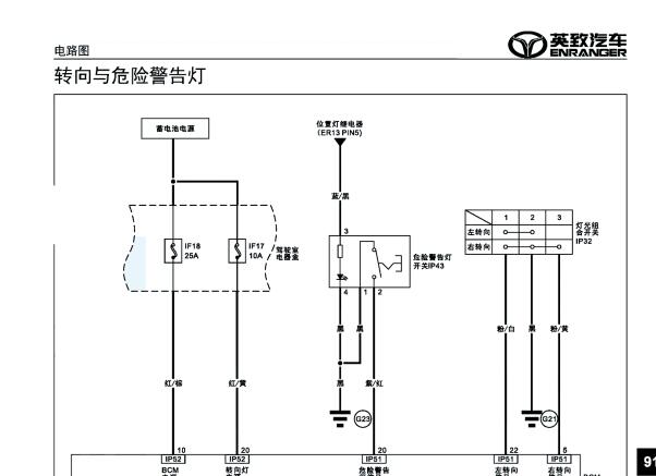 2017年潍柴英致727转向灯电路图