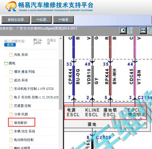 2014-2017年福特翼搏转向柱锁电路图
