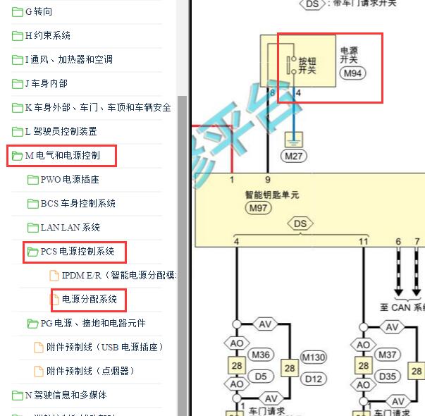 2021-2022年日产轩逸点火开关电路图