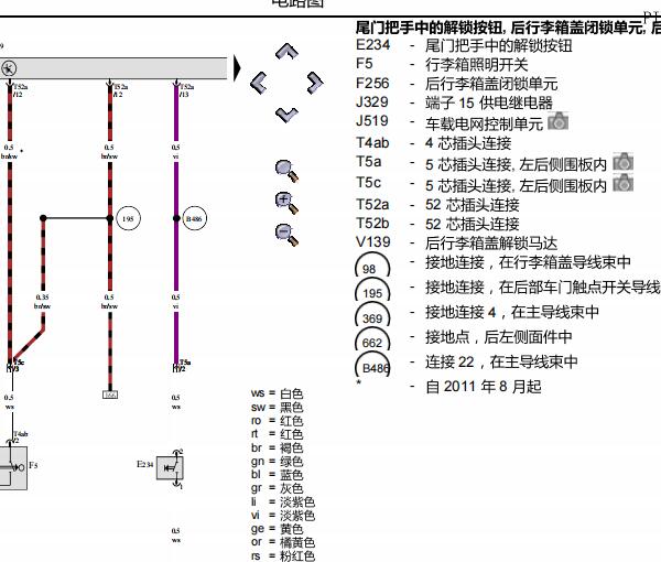 2014年大众高尔夫后备箱锁电路图