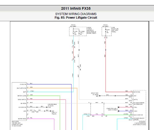 2011年英菲尼迪FX35后备箱和车身电脑电路图