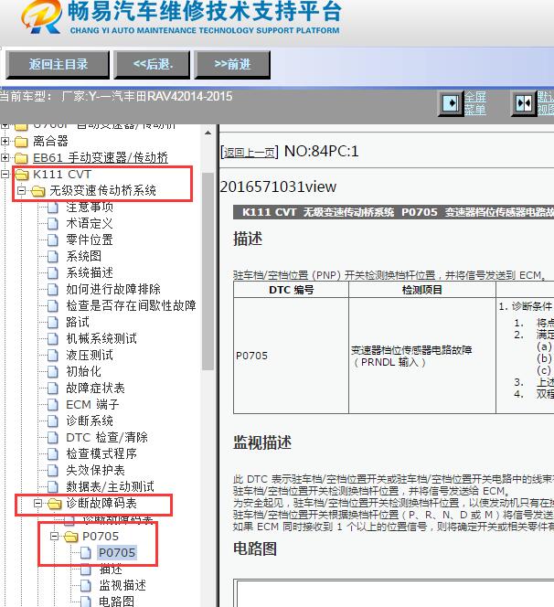 2014-2015年丰田RAV4 故障码P0705诊断资料