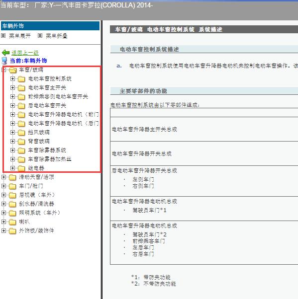 2014年丰田卡罗拉玻璃升降维修手册