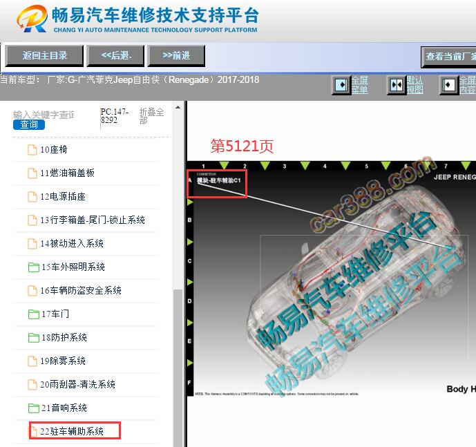 2017-2018年吉普自由侠驻车辅助模块位置