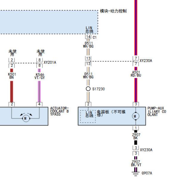 2019年吉普牧马人冷却液泵电路图及位置