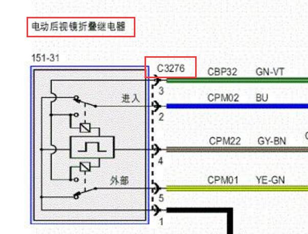 2016年福特探险者后视镜折叠继电器位置